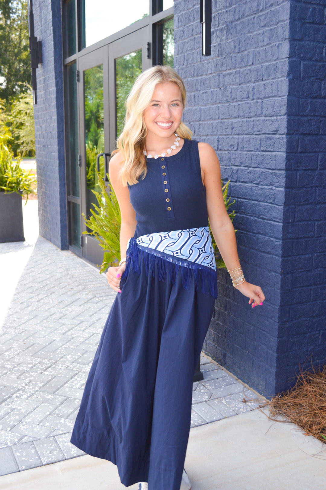 Game Day Fringe Scarf: Navy