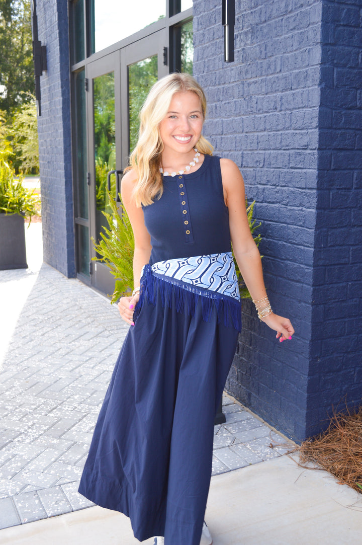 Game Day Fringe Scarf: Navy