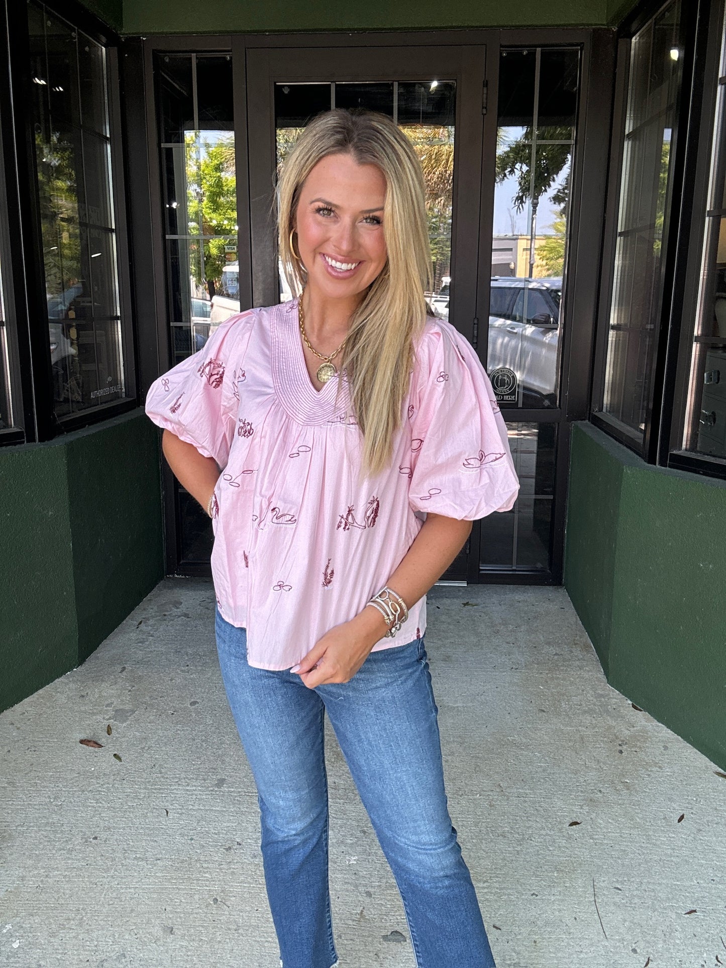 Pink Embroidered Swan Top