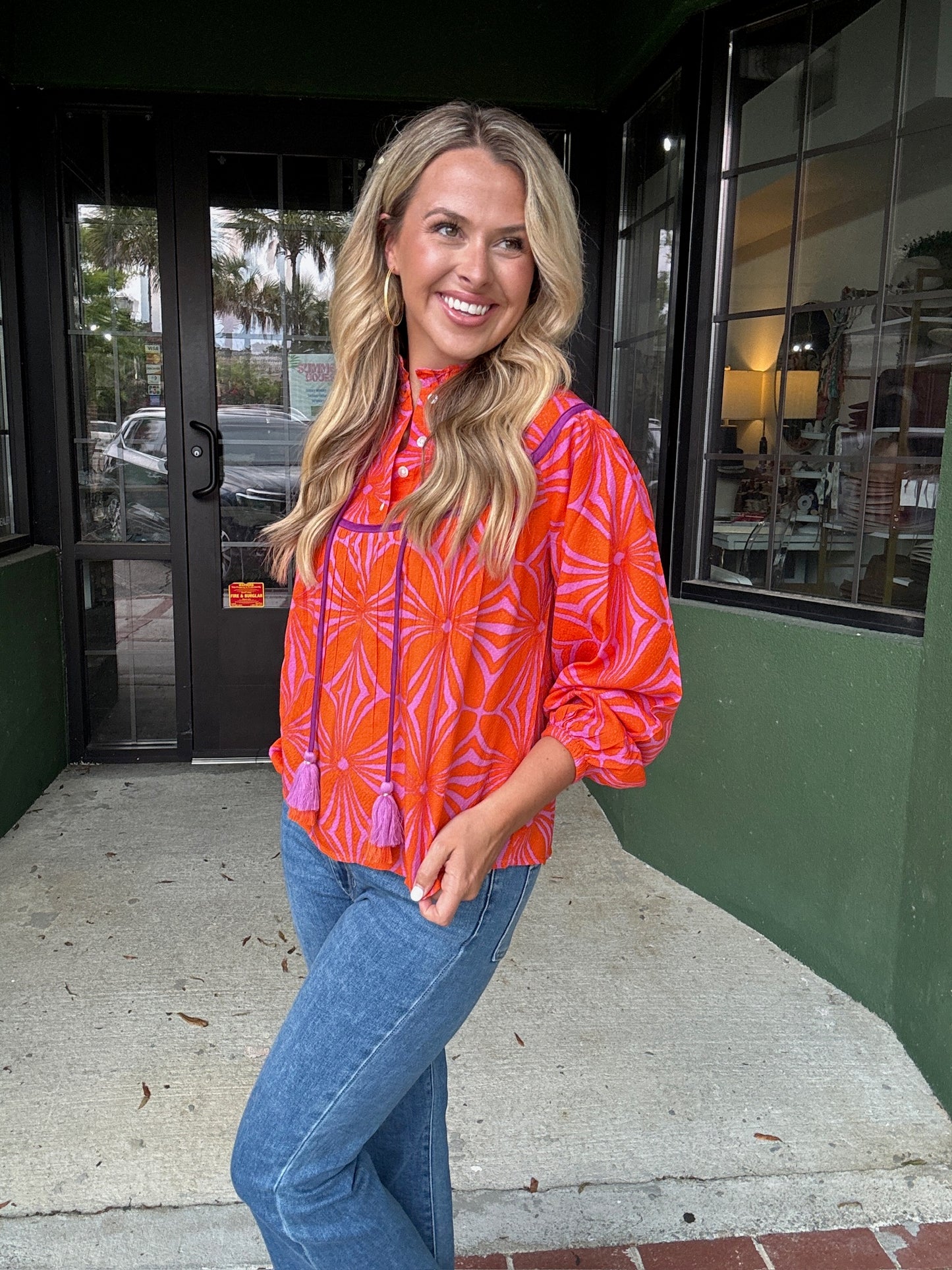 Tangerine Floral Top