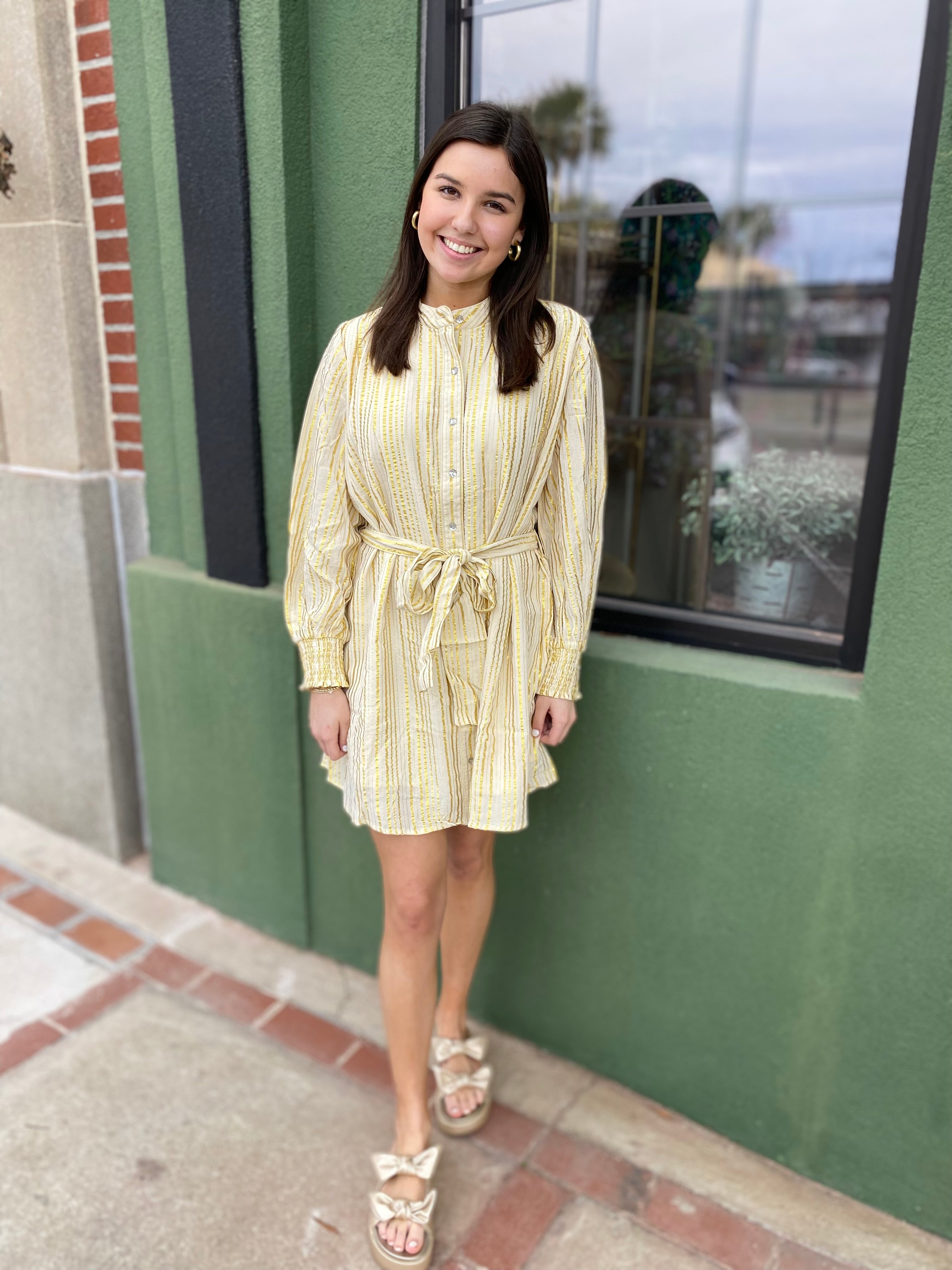 Cream and Gold Striped Dress