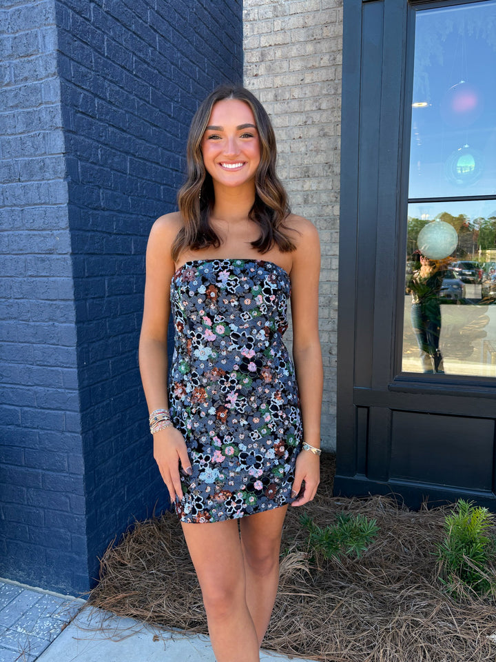 Sequin Bloom Mini Dress