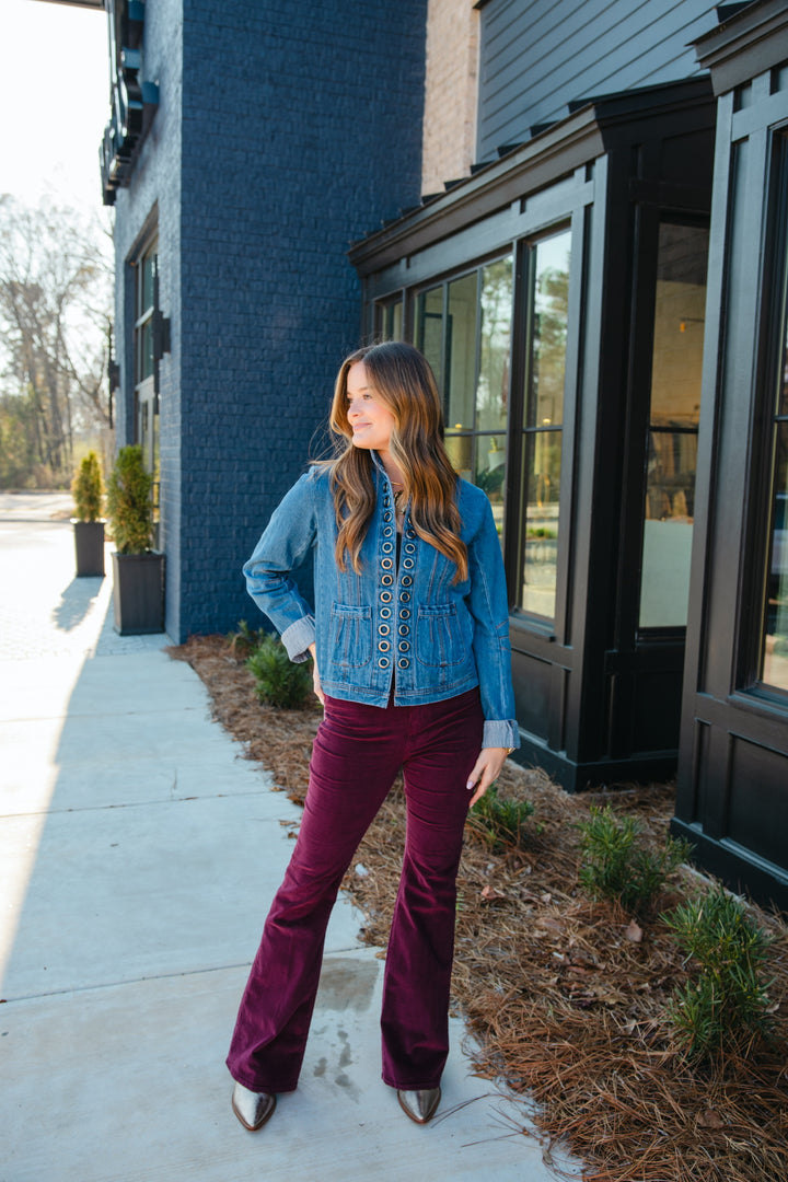 Sunset Flare High Rise in Fig Cord - Daze Denim