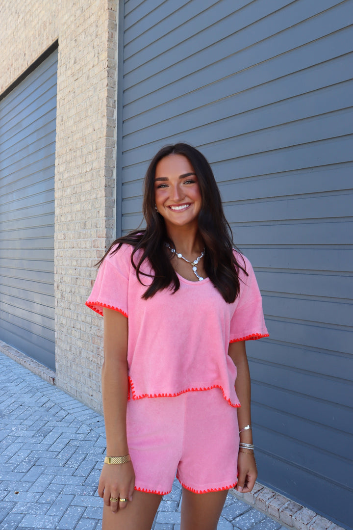 Pink Terry Shorts Set