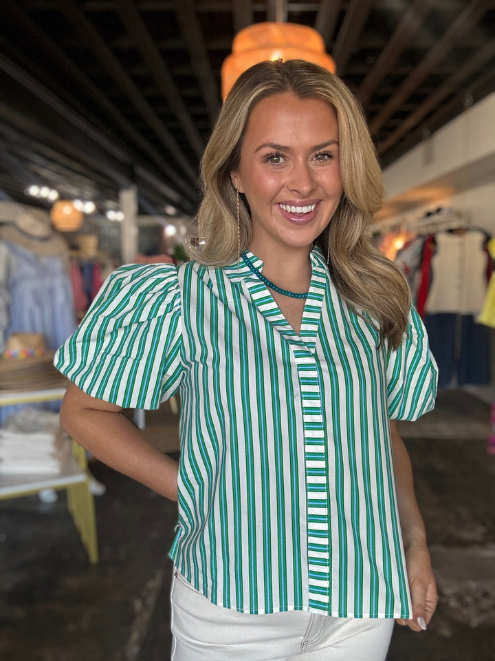 Green Striped Blouse