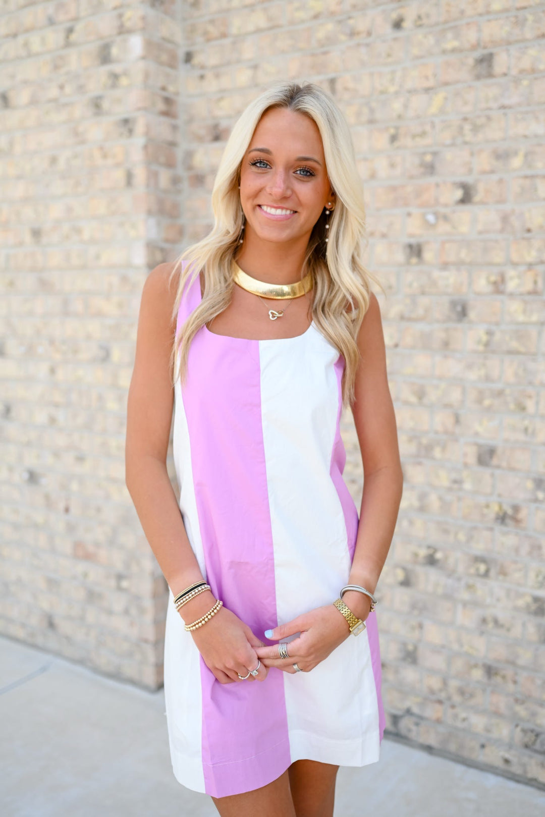 Pink Poplin Color Block Dress