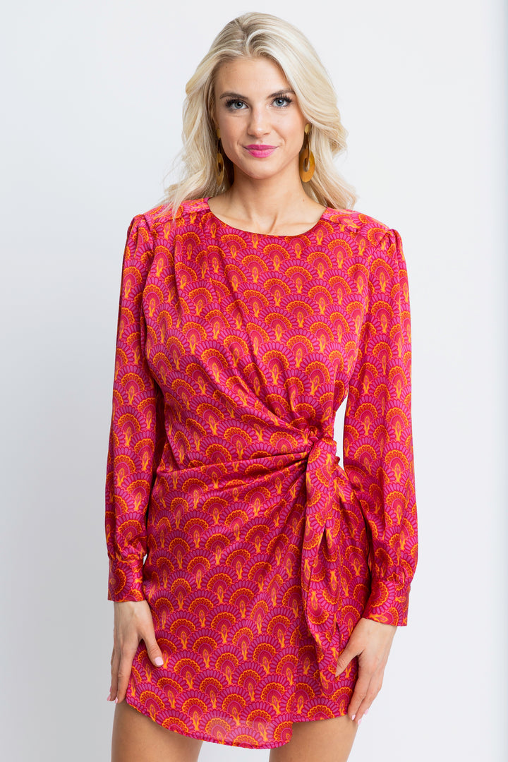 Vintage Fan Satin Wrap Dress