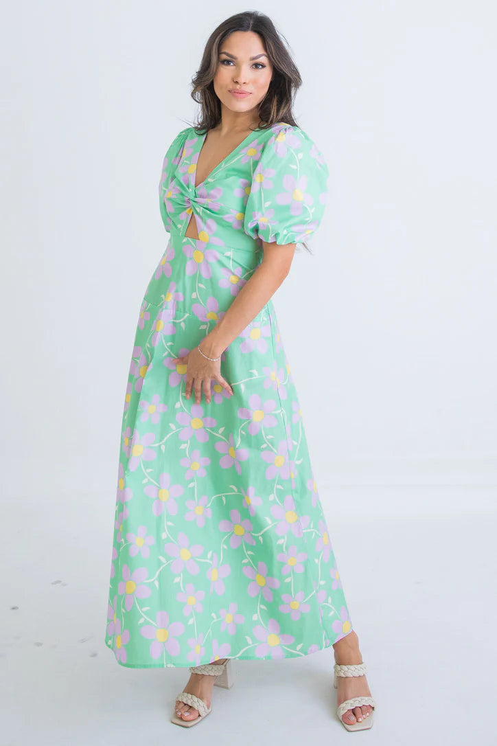 Daisy V-Neck Key-Hole Maxi Dress