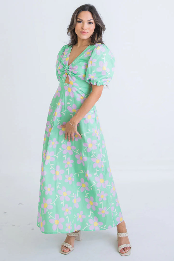 Daisy V-Neck Key-Hole Maxi Dress