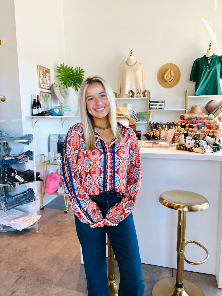 Spice Tiles Scarf Print Blouse