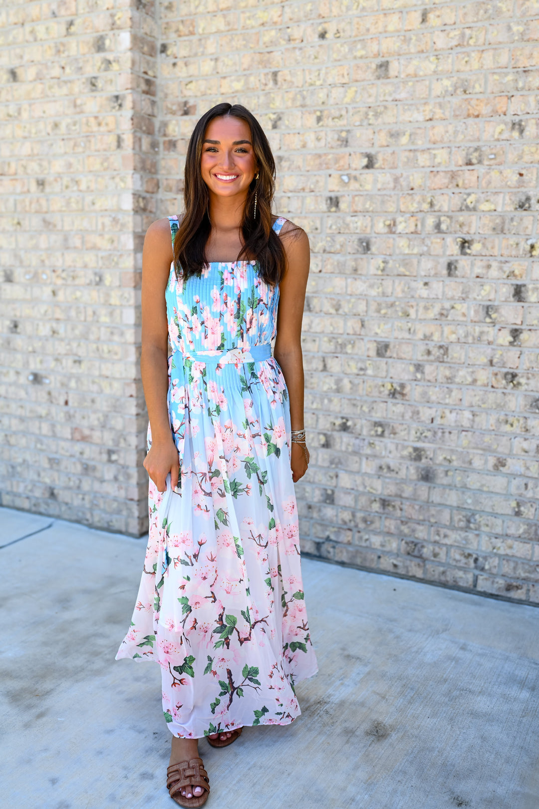 Chiffon Floral Pleated Maxi Dress
