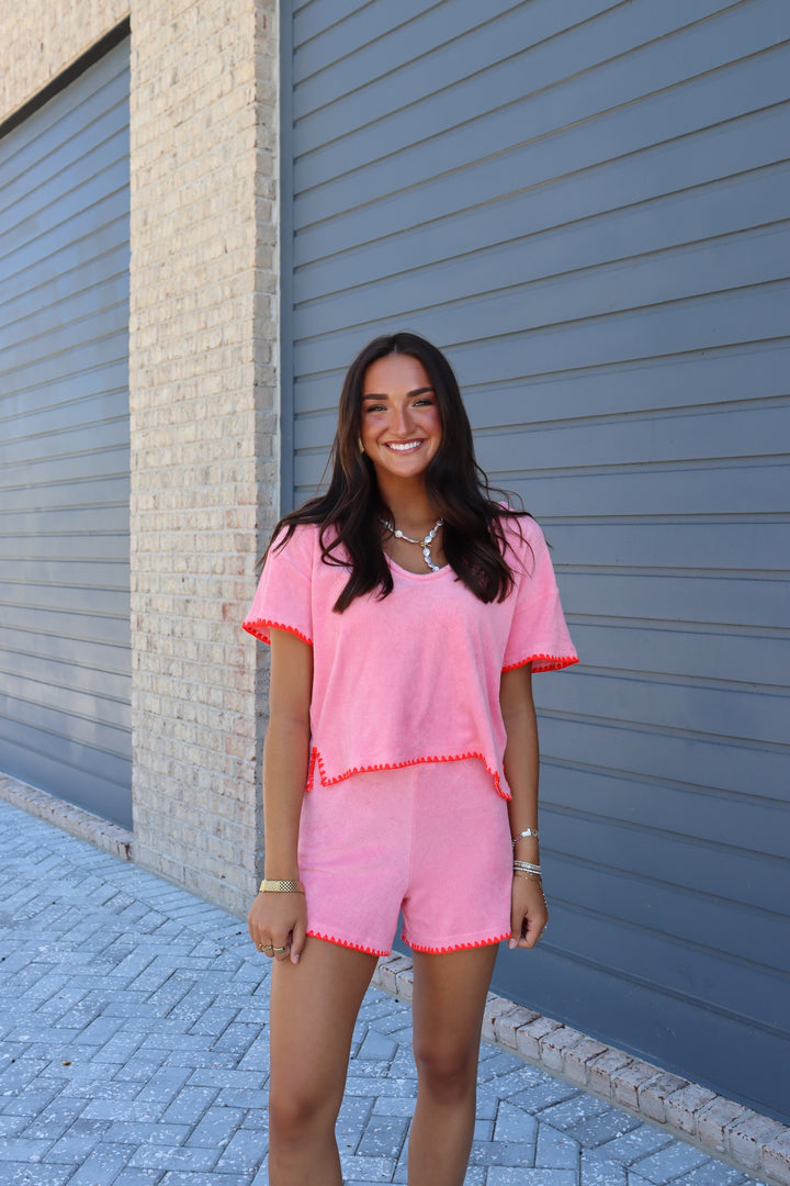 Pink Terry Shorts Set
