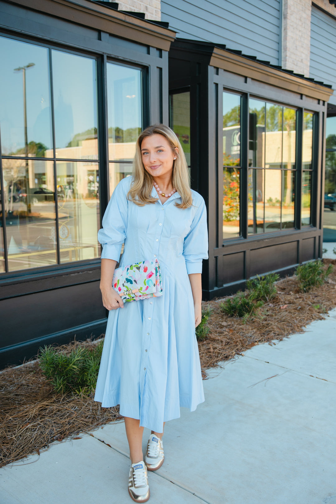 Tuck Detailed Blue Maxi Dress