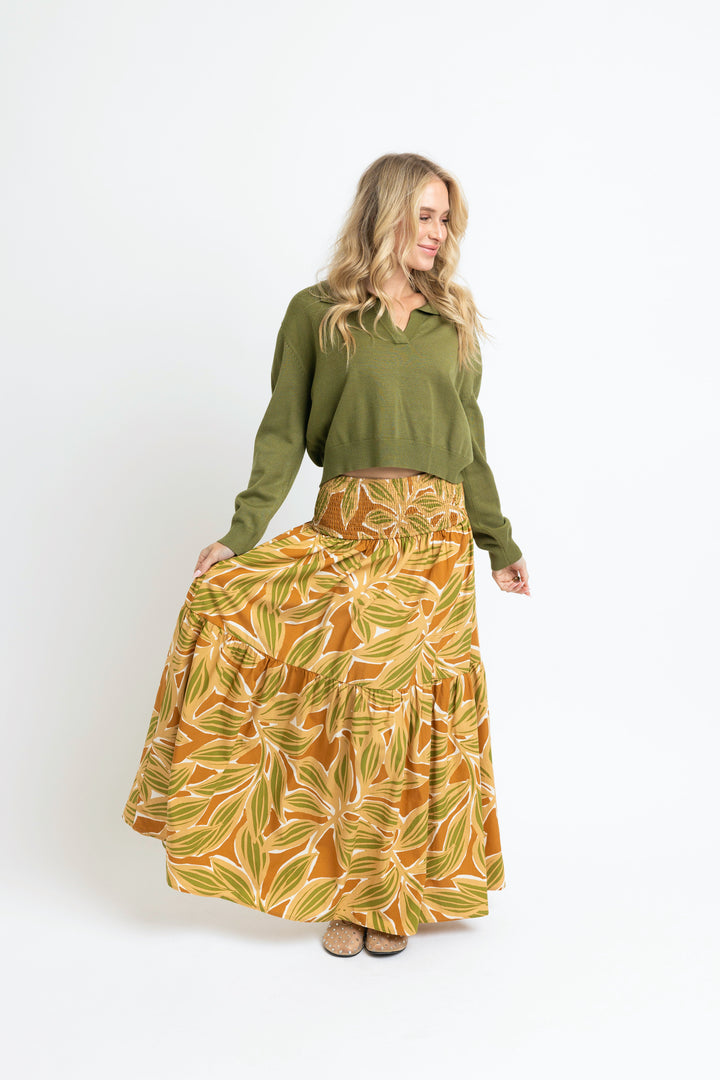 Desert Palm Smock Tier Maxi Skirt