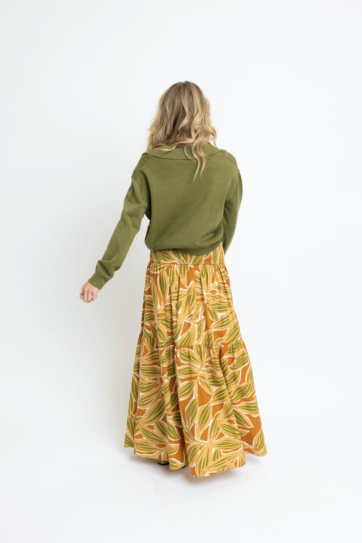 Desert Palm Smock Tier Maxi Skirt