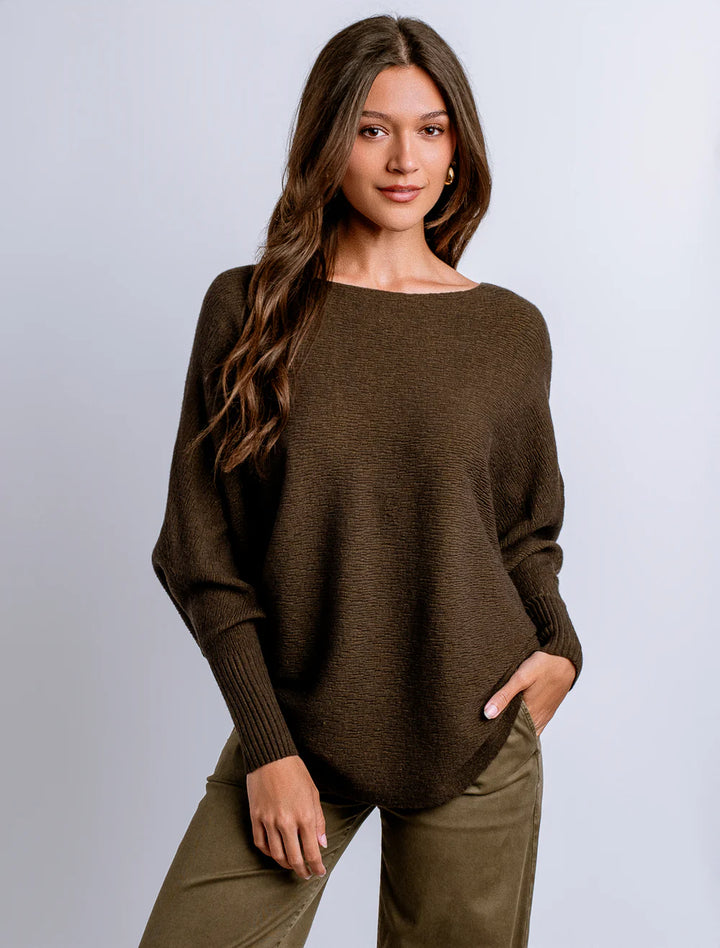 Ryu Sweater Top in Olive Tweed