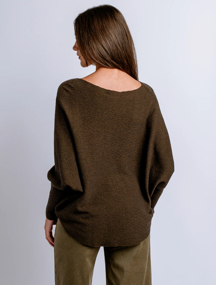 Ryu Sweater Top in Olive Tweed