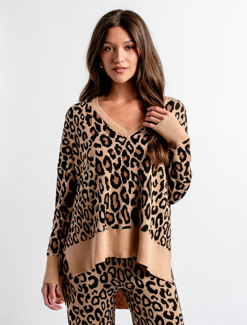 Leopard V-Neck Knit Top