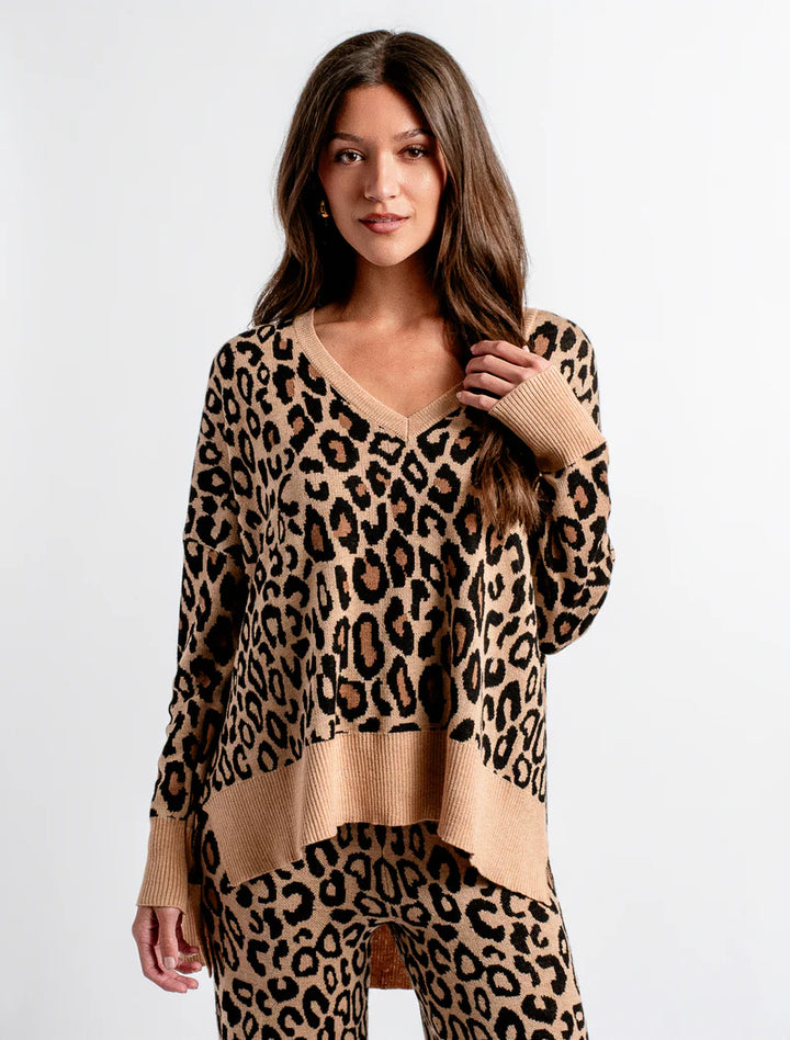 Leopard V-Neck Knit Top