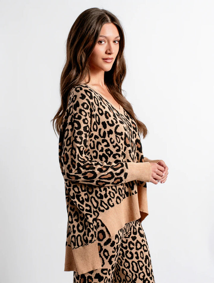 Leopard V-Neck Knit Top