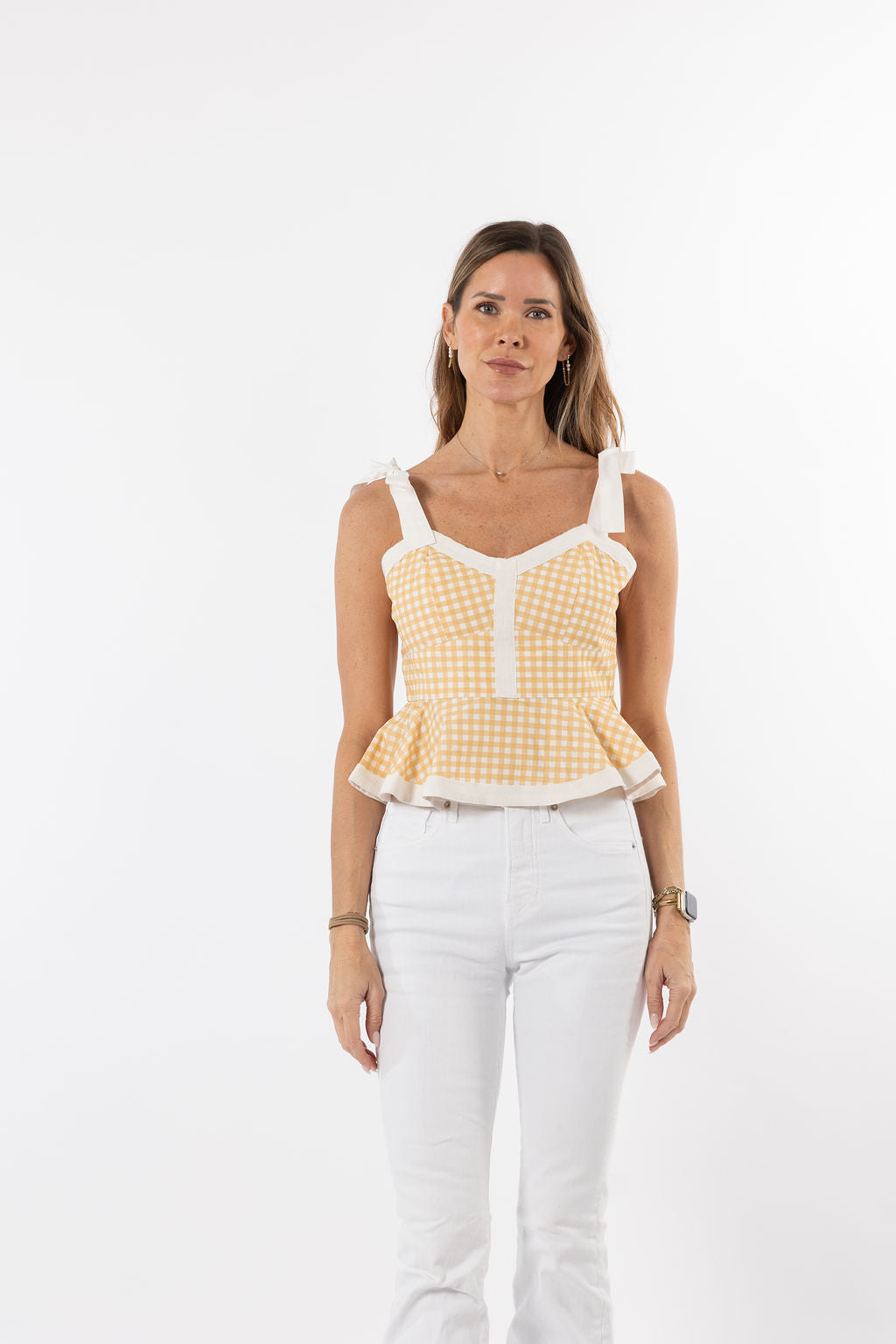 Addie Tie Top in Gold Gingham