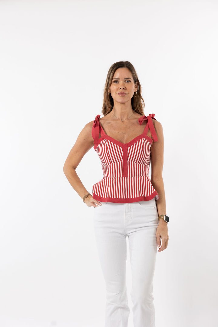 Addie Tie Top in Red Stripe