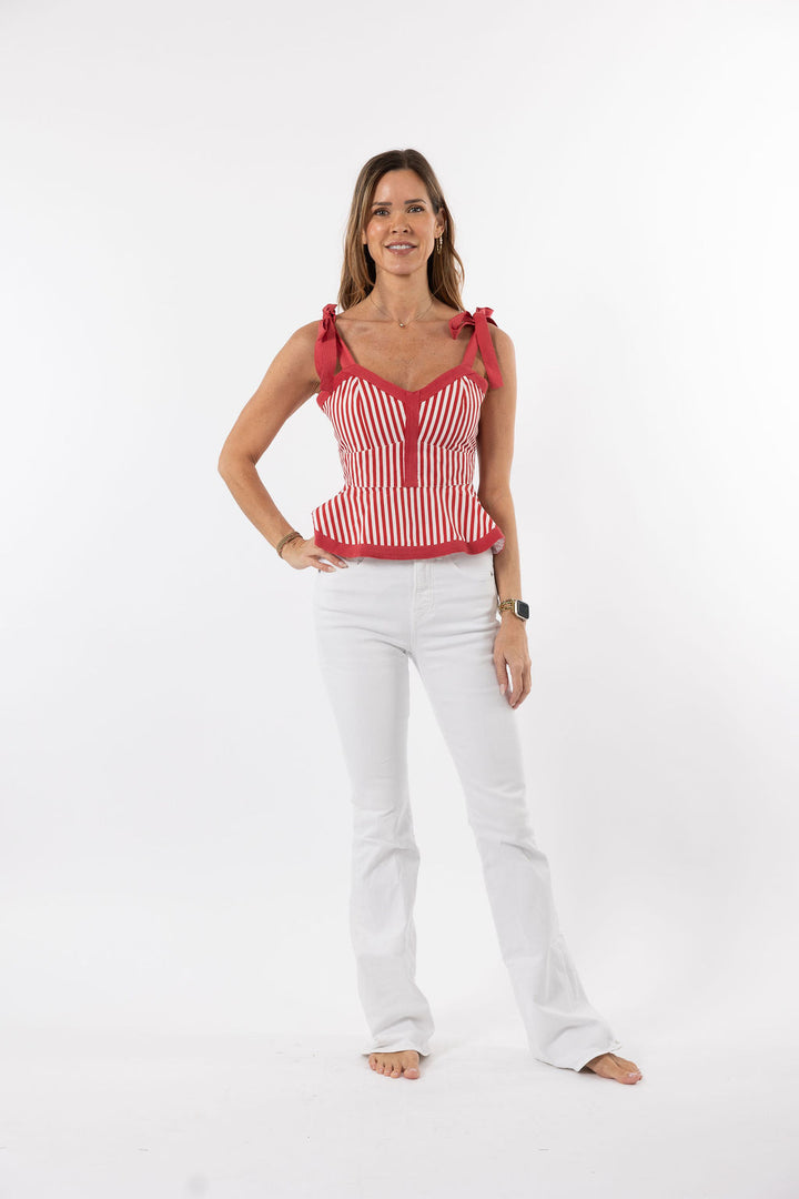 Addie Tie Top in Red Stripe