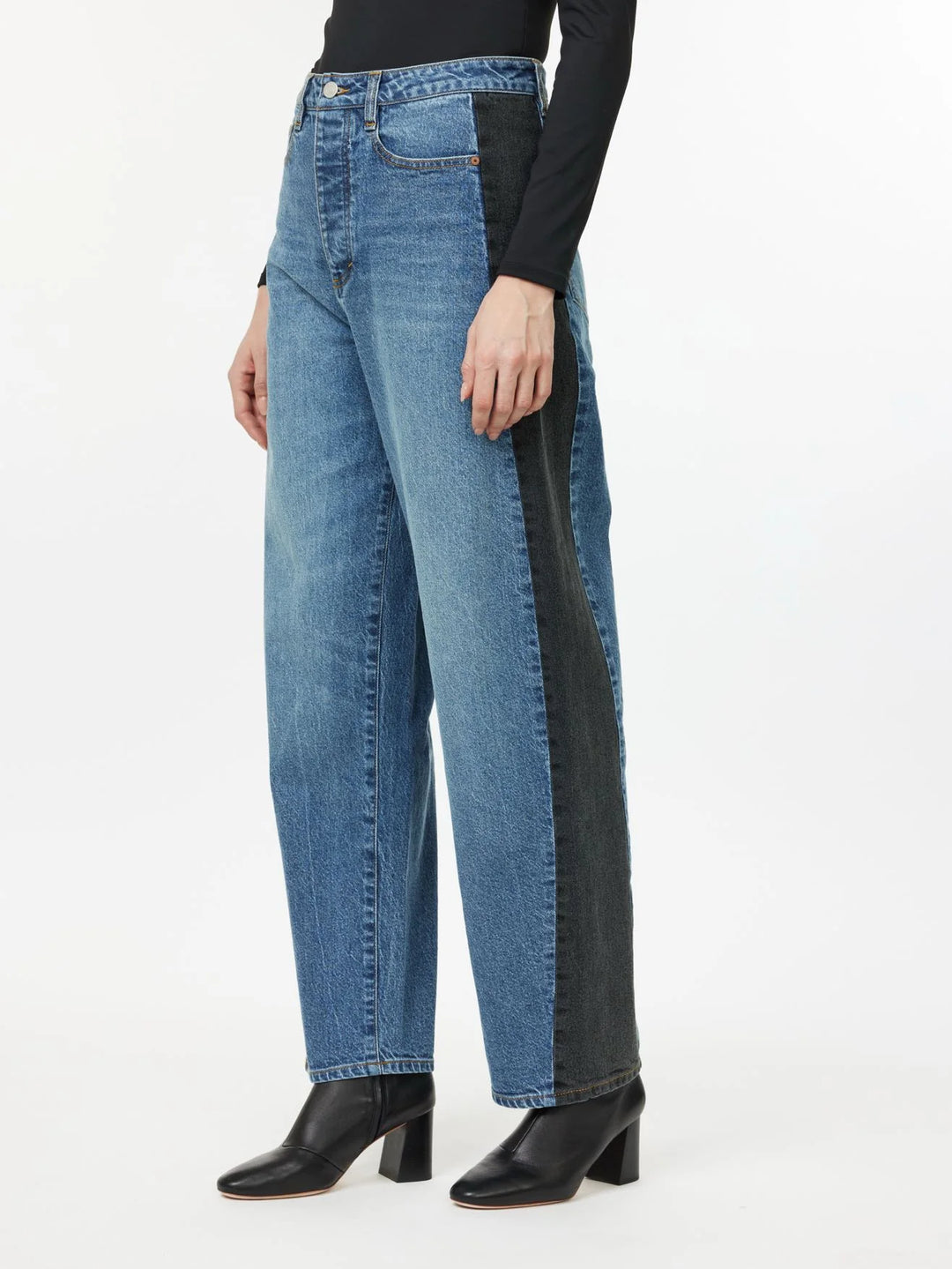 Two-Tone Ankle Barrel Jeans
