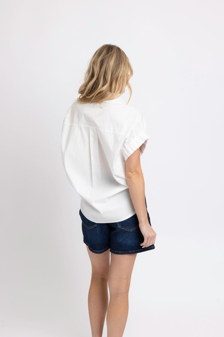 White Poplin Jeweled Top