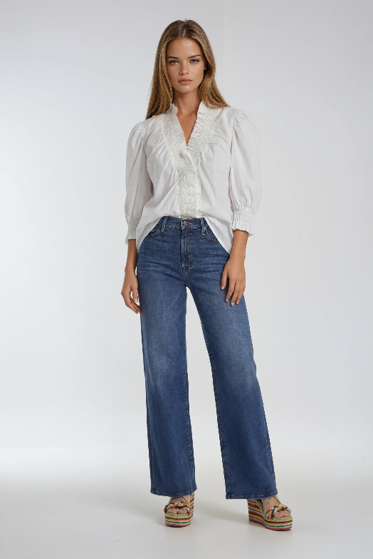 White Poplin Puff Sleeve Top