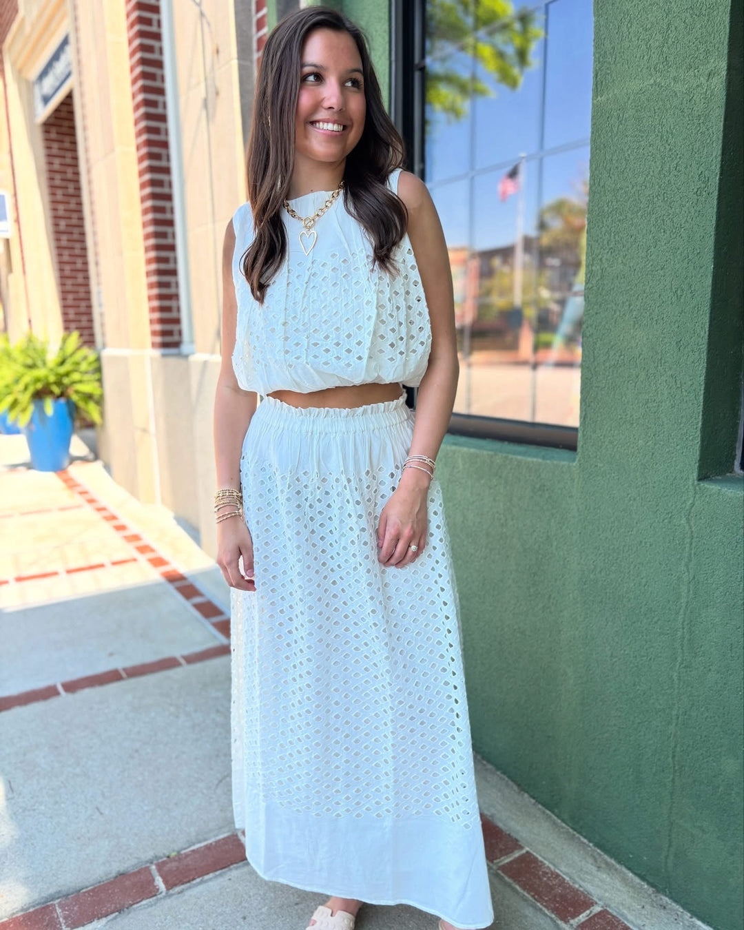 White Eyelet Bubble Top