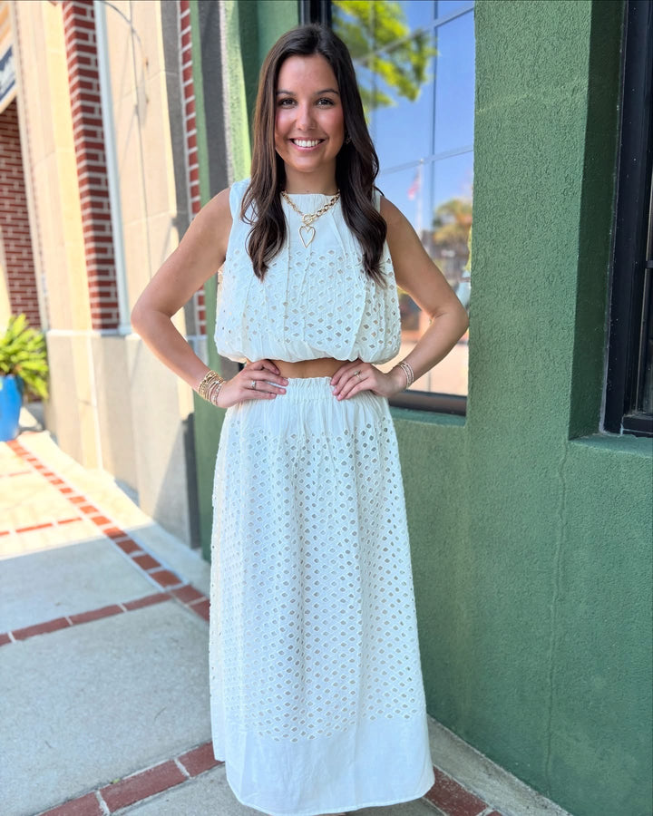 White Eyelet Bubble Top