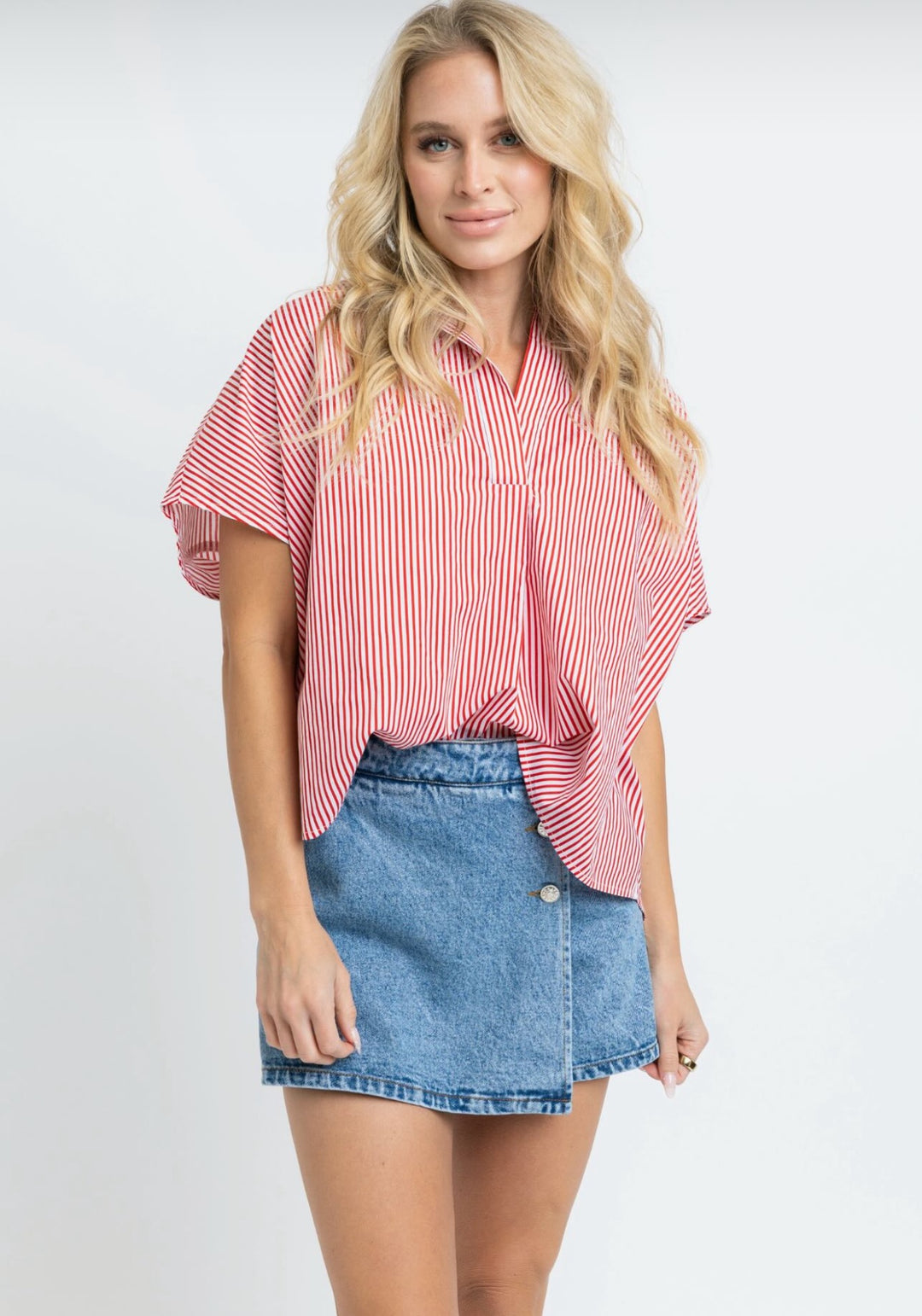 Signature Stripe Blouse - Red