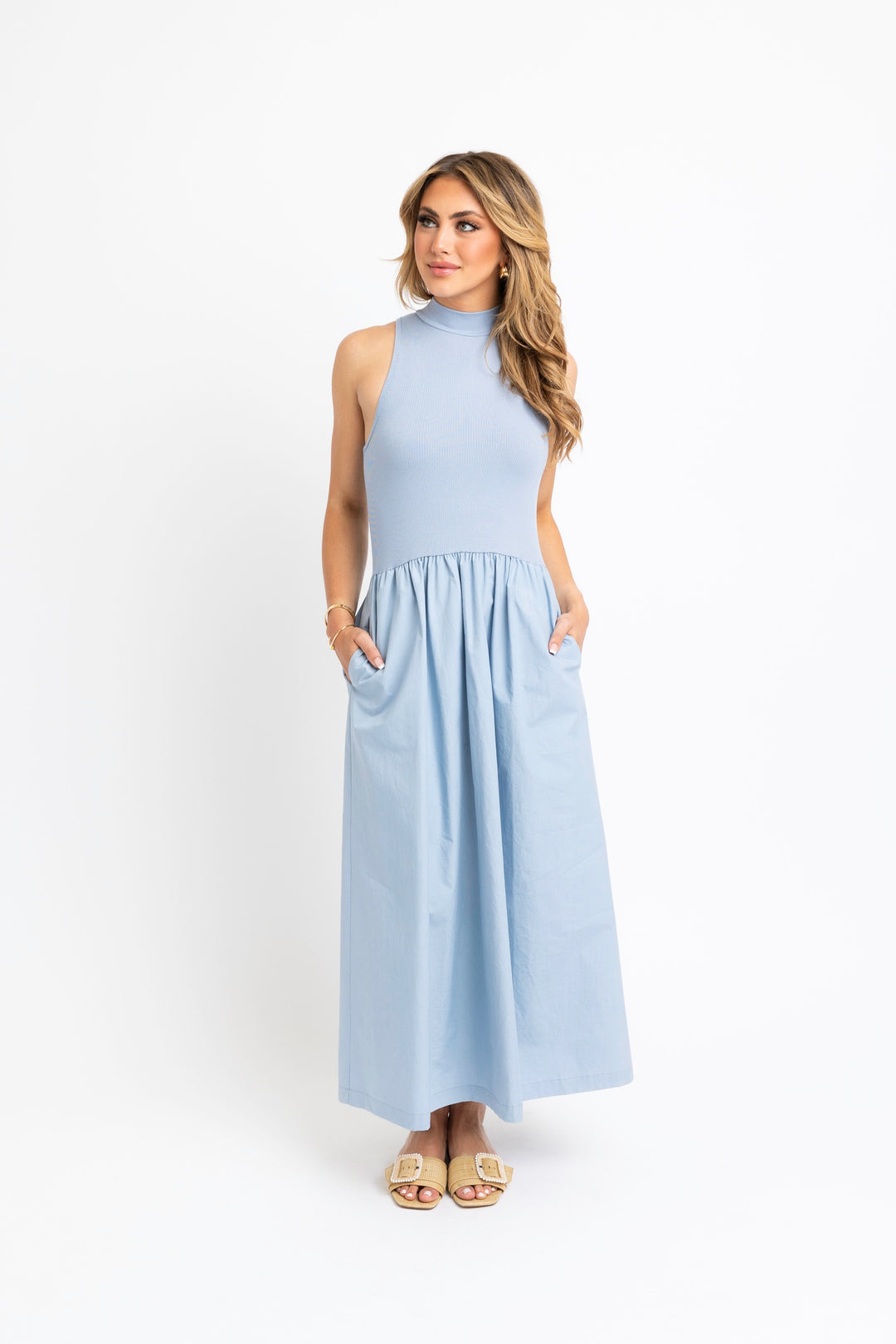Blue Mockneck Maxi Dress