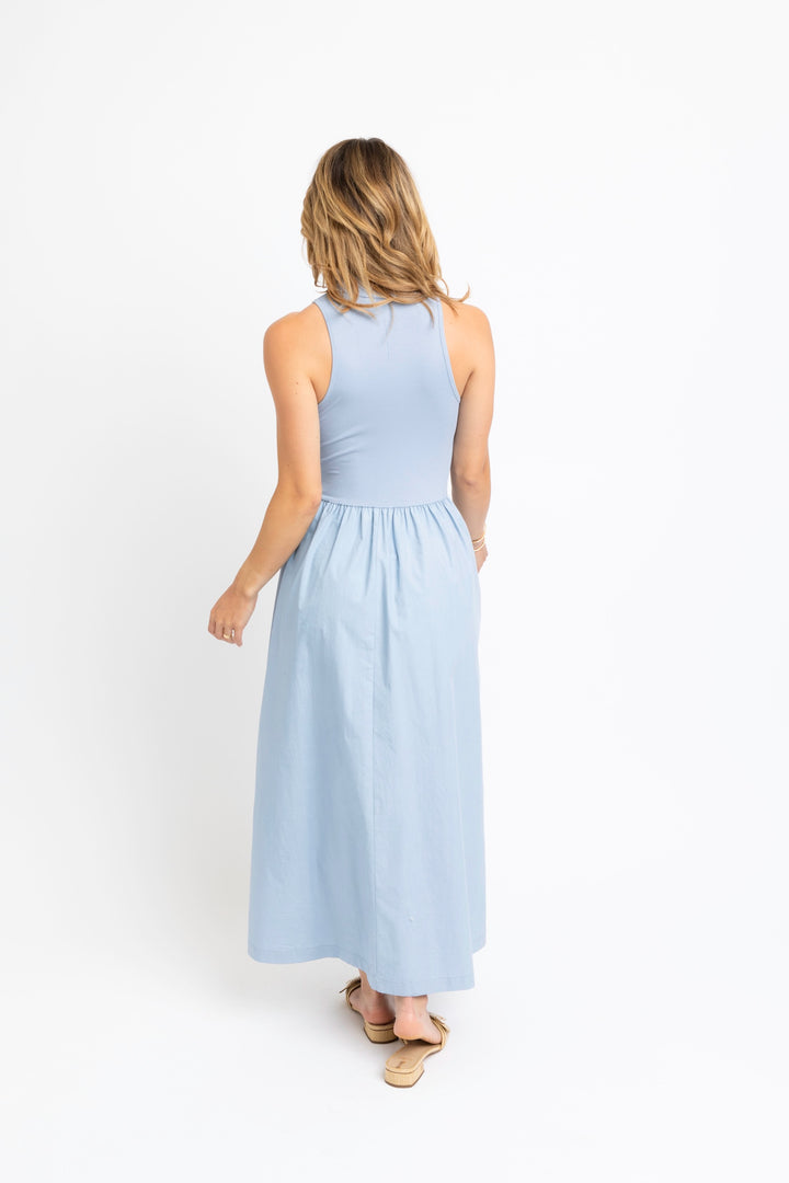 Blue Mockneck Maxi Dress