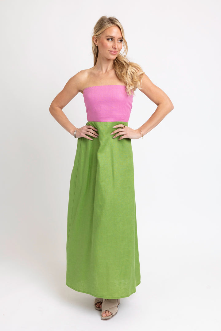 Linen Colorblock Maxi Dress