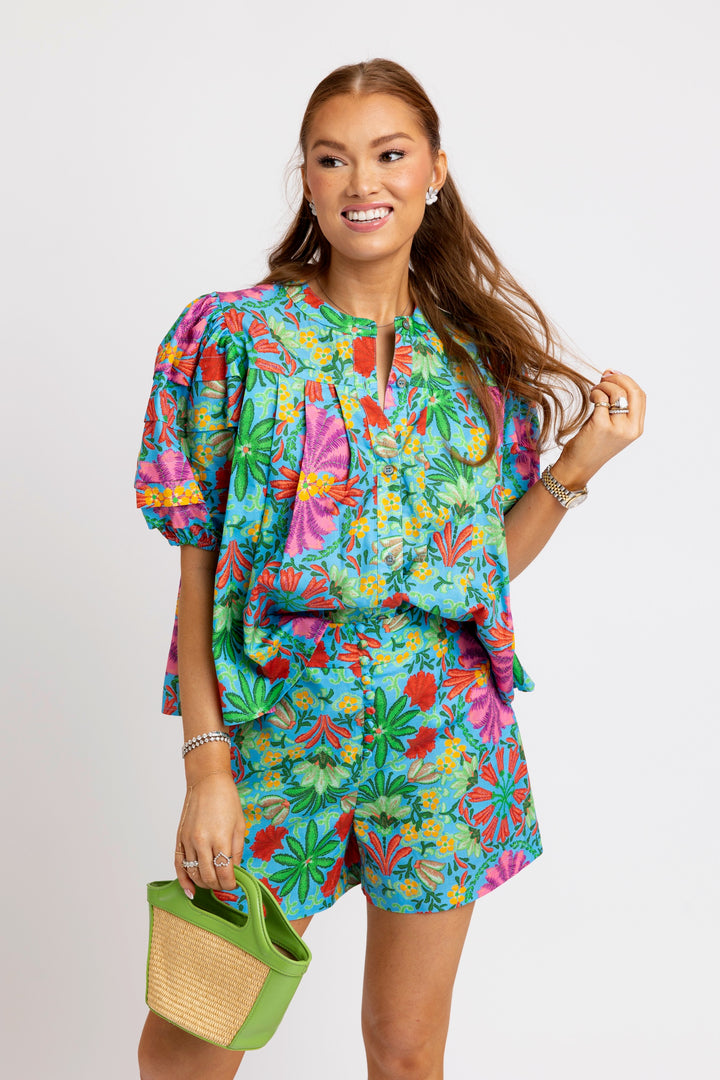 Button Detail Tropical Shorts