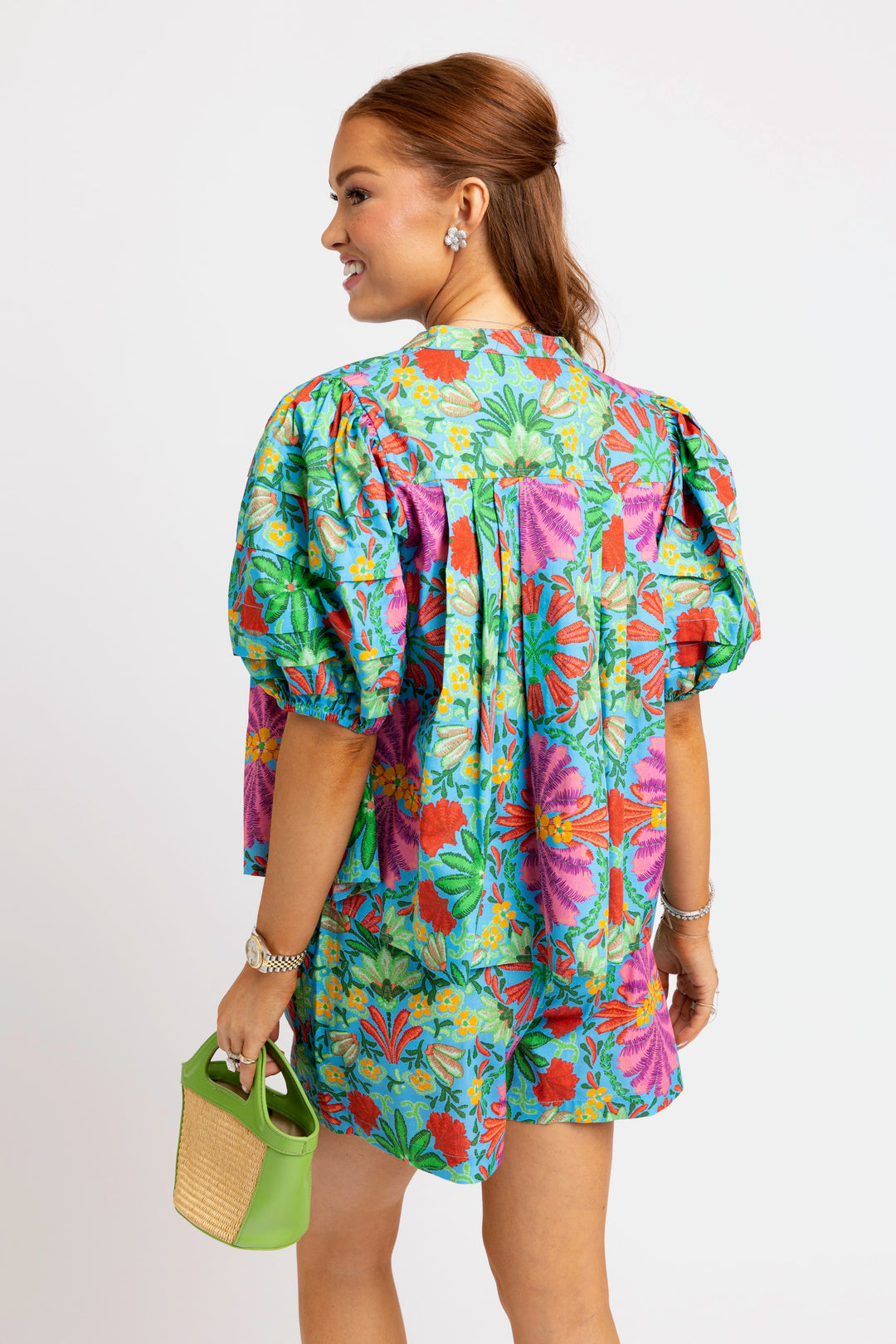 Button Detail Tropical Shorts