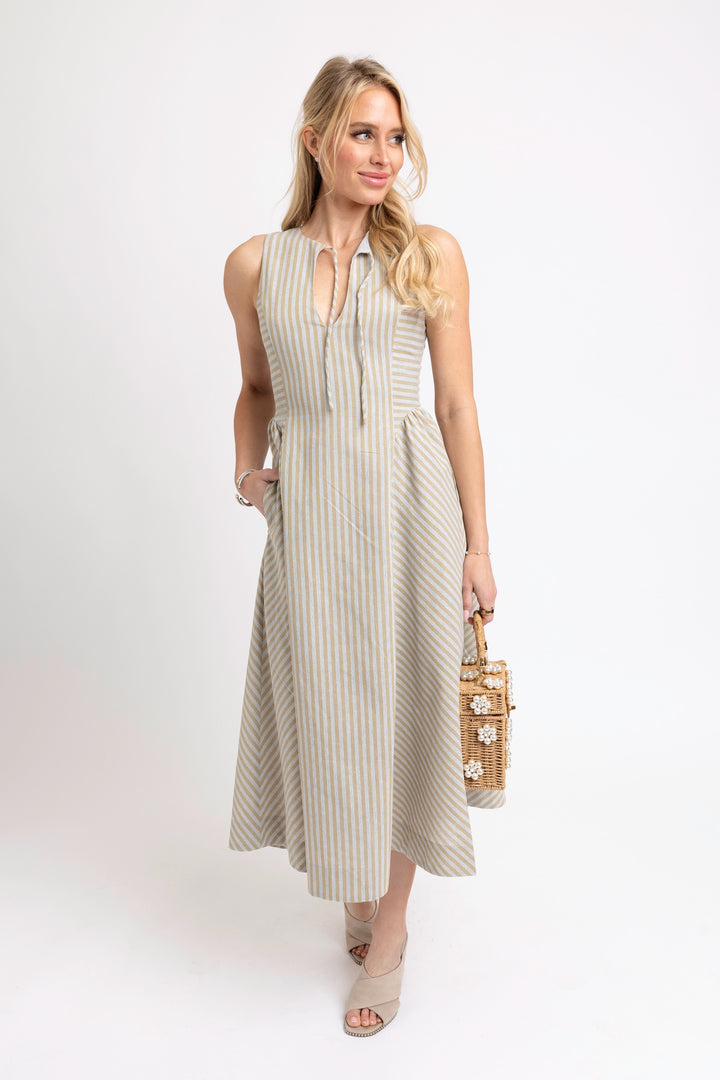 Linen Striped Maxi Dress