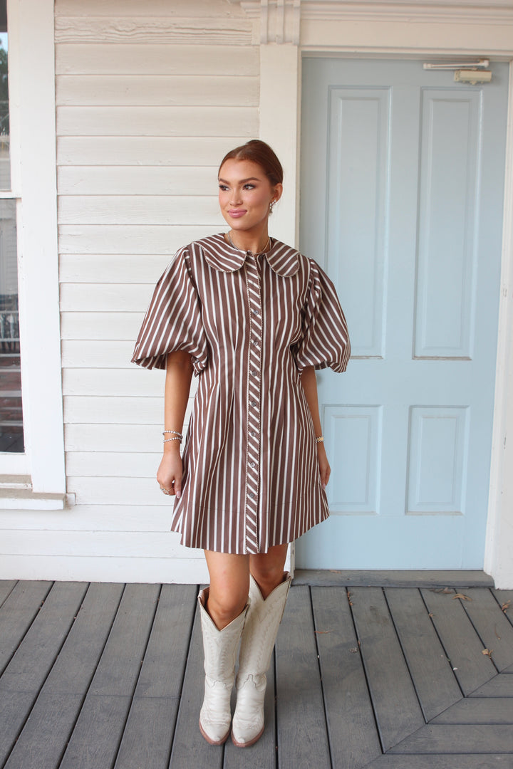 Mocha Stripes Scallop Dress