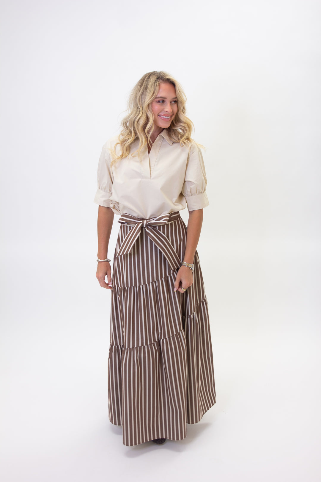 Mocha Stripes Maxi Skirt