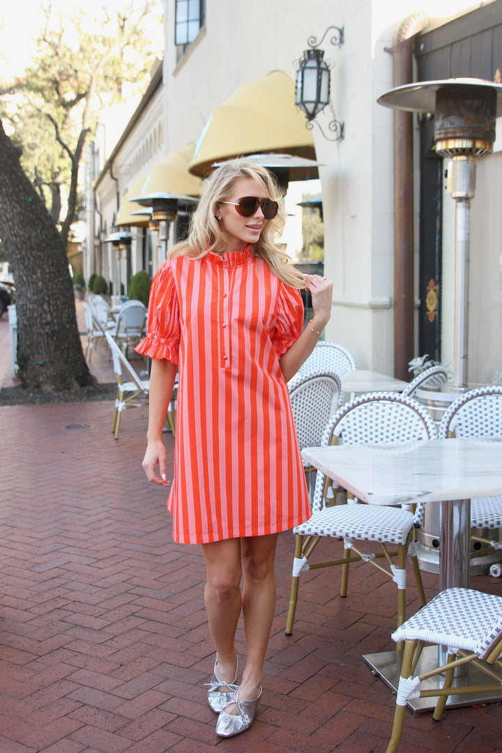 Stripe Button Tie Back Dress