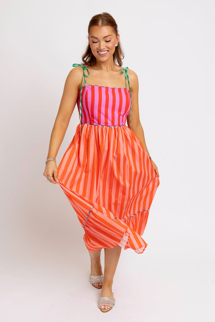 Fuschia Striped Colorblock Maxi Dress