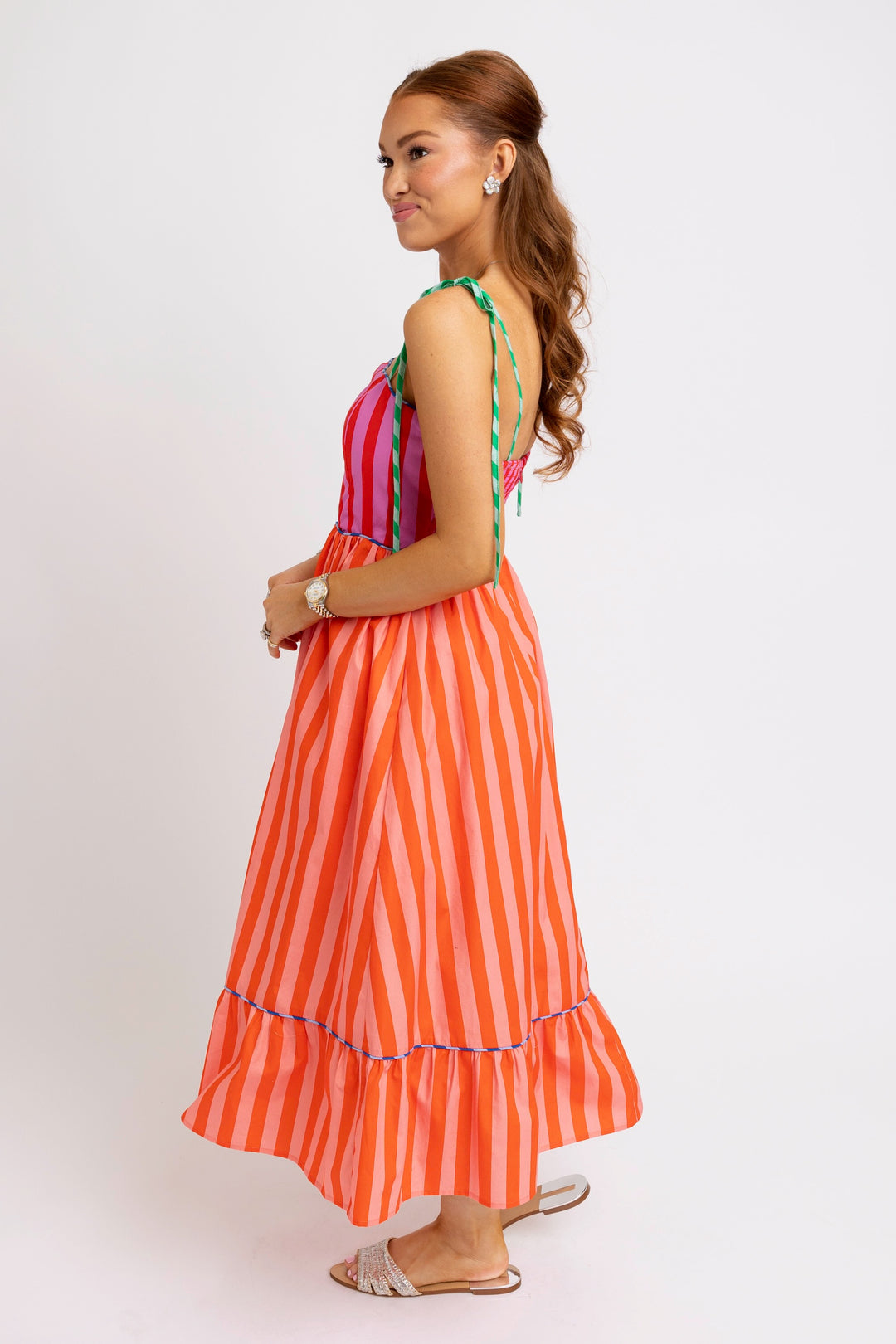 Fuschia Striped Colorblock Maxi Dress