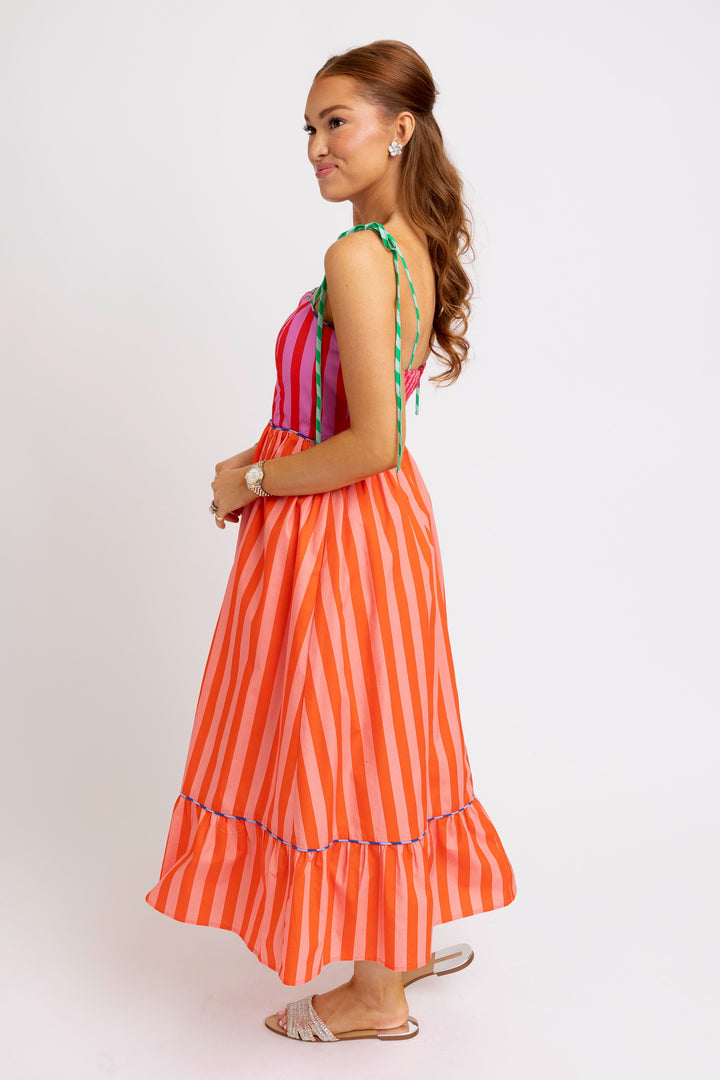 Fuschia Striped Colorblock Maxi Dress