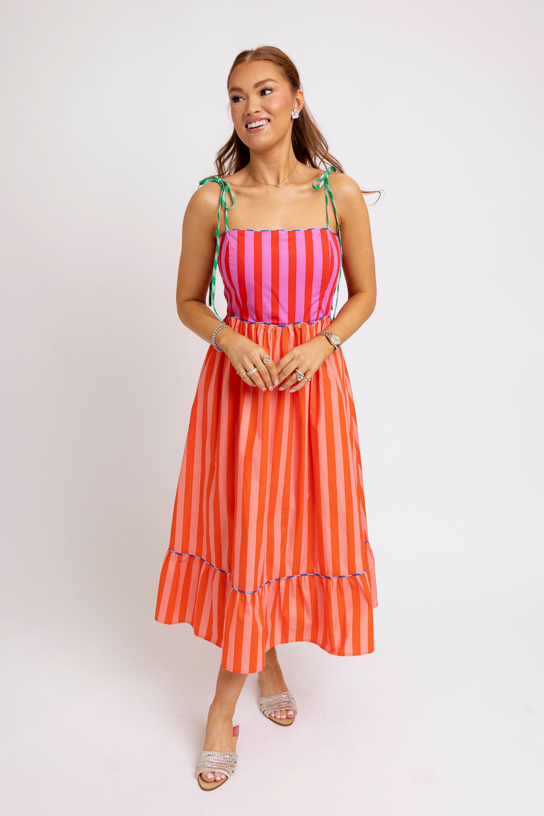 Fuschia Striped Colorblock Maxi Dress