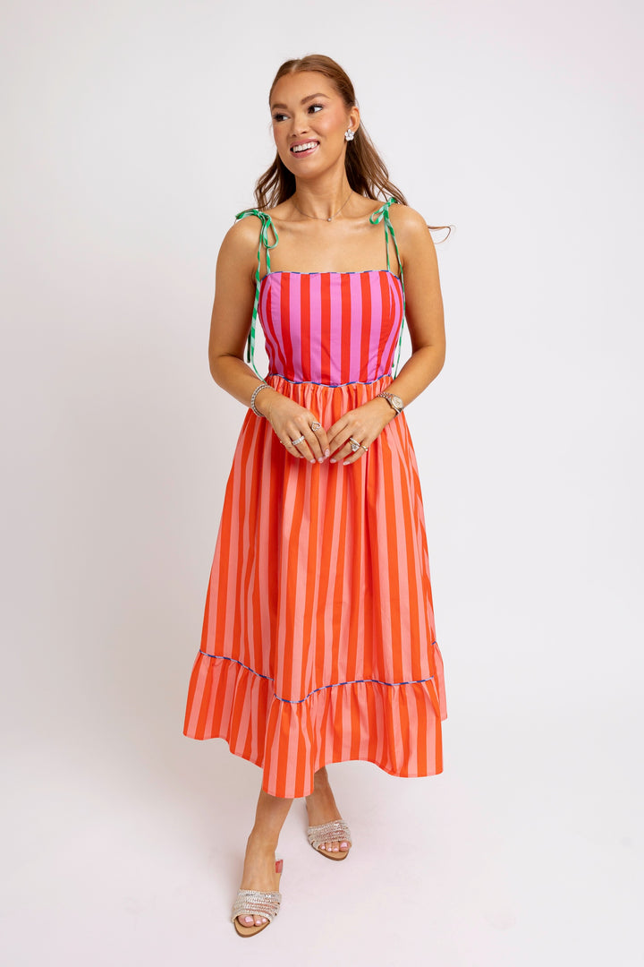 Fuschia Striped Colorblock Maxi Dress