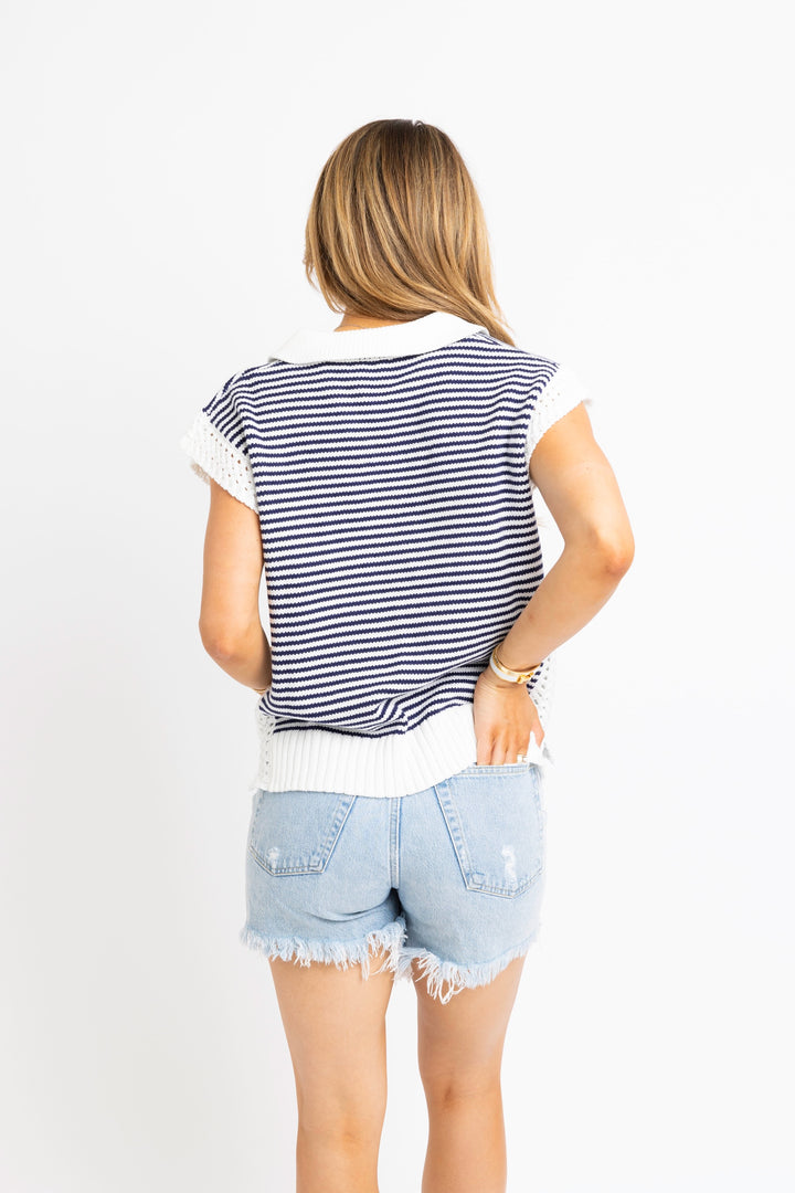 Navy Stripe Sleeveless Sweater