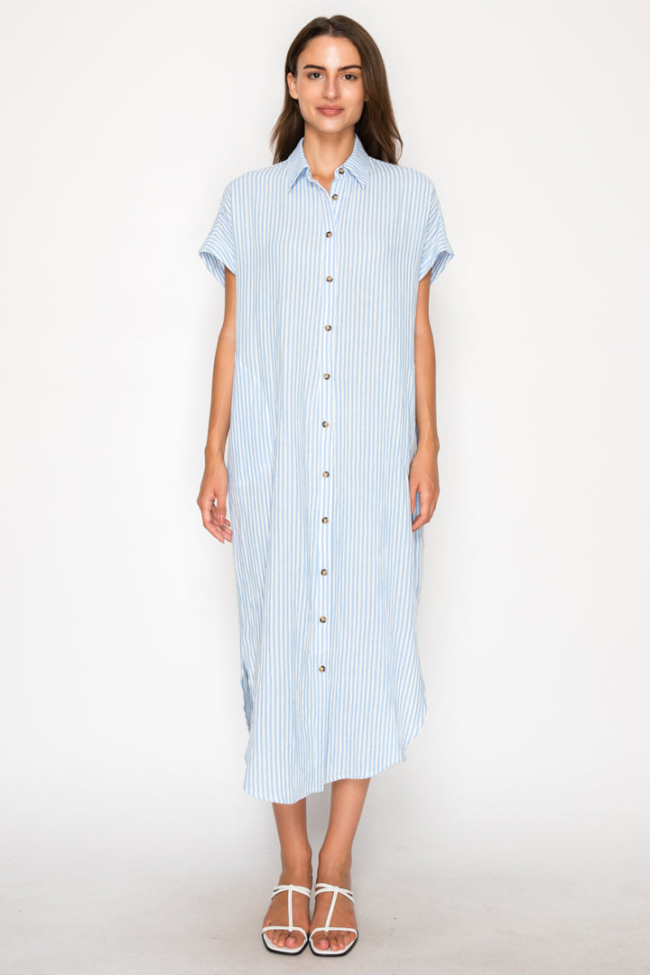 Blue Gauze Stripe Shirtdress