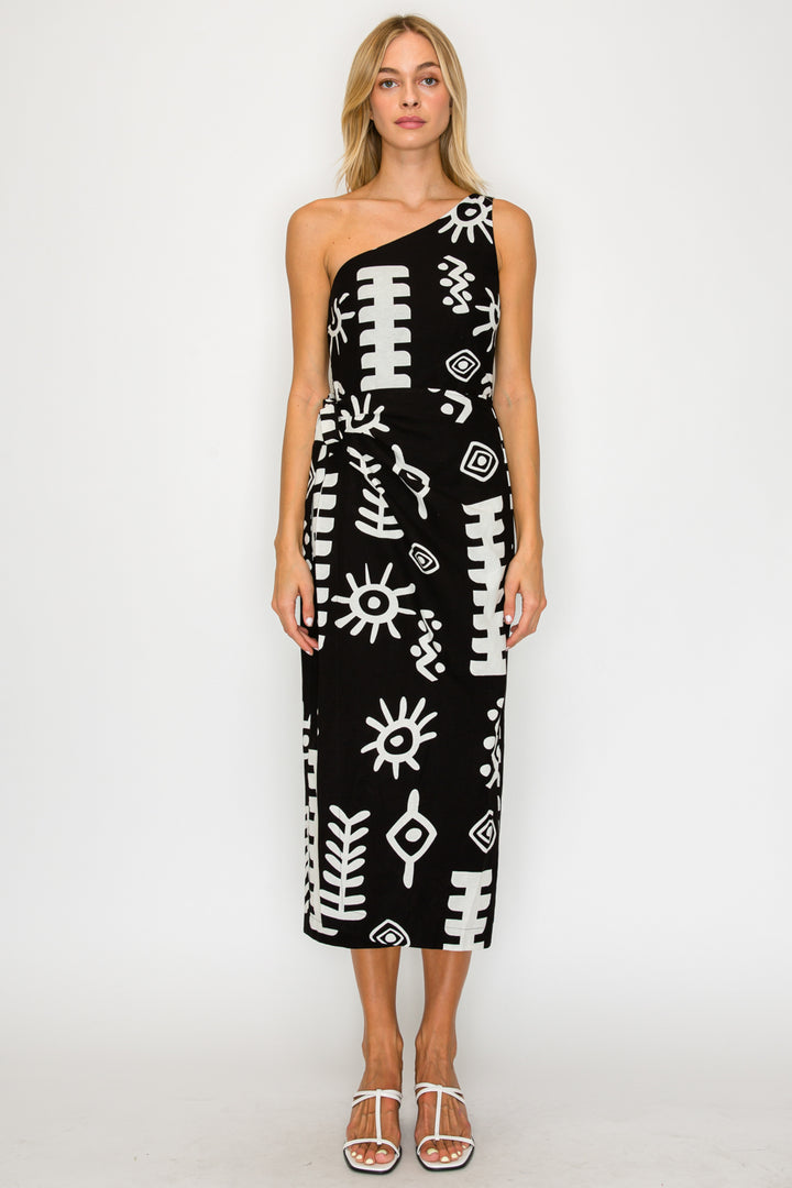 Geometric One Shoulder Dress